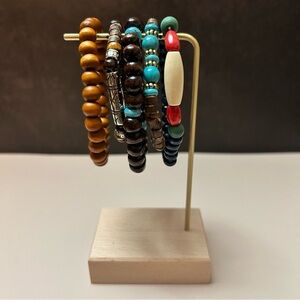 5 Piece Multicolor Brown Silver Green Blue Turquoise Beaded Bracelet Set